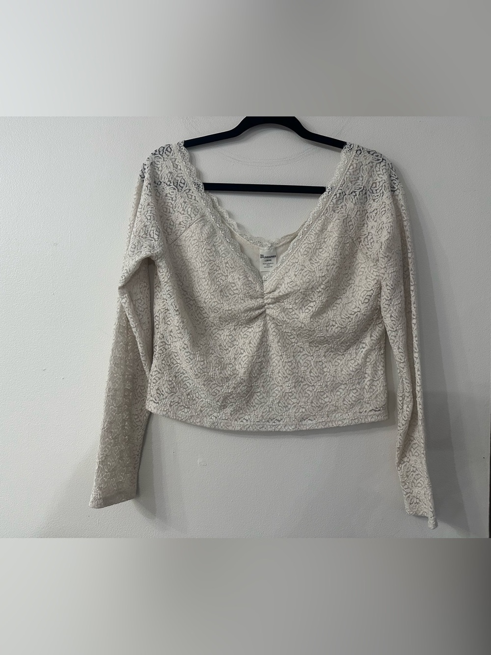 No Boundaries Cream Lace Long-Sleeve Crop Top